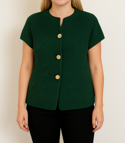Short Sleeve 3 Button Cardigan - Forest Green