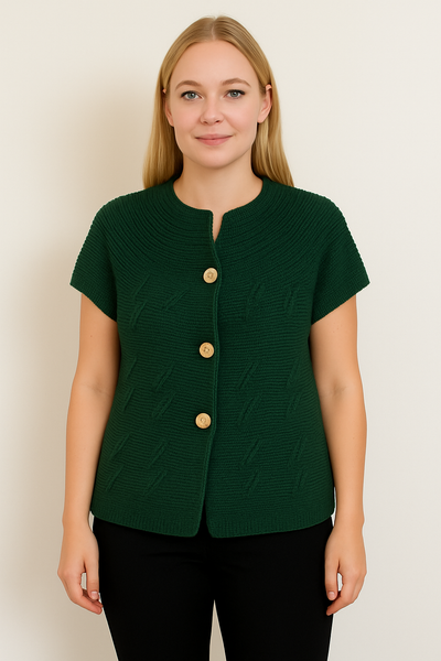 Short Sleeve 3 Button Cardigan - Forest Green