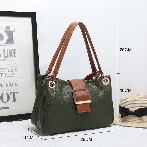 Leather-effect Slouch Shoulder Bag - Green