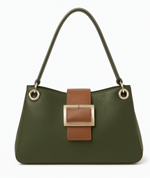 Leather-effect Slouch Shoulder Bag - Green