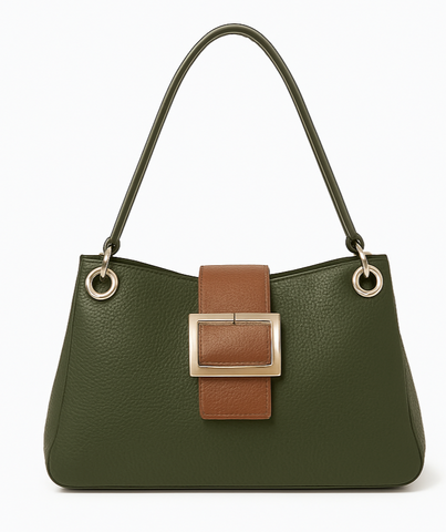 Leather-effect Slouch Shoulder Bag - Green