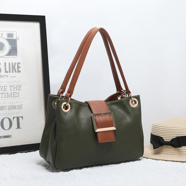 Leather-effect Slouch Shoulder Bag - Green