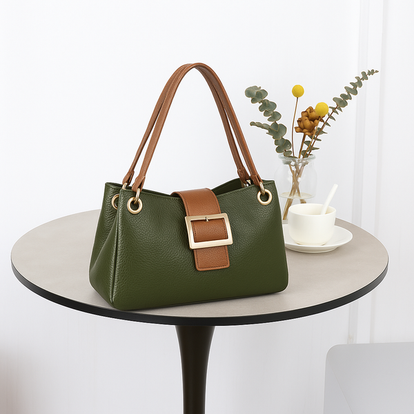 Leather-effect Slouch Shoulder Bag - Green