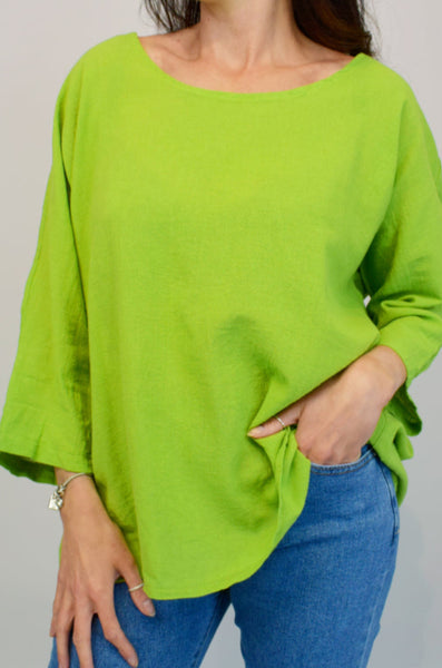 Oversized Italian Linen Top - Apple