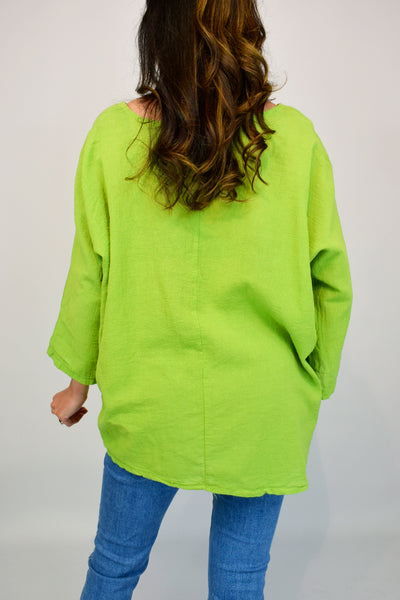 Oversized Italian Linen Top - Apple