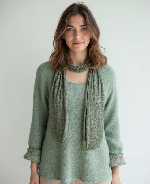 Knitted Layer Top with Scarf - Khaki
