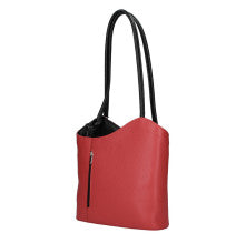 Italian Leather Pebble-Dash Backpack - Red & Black