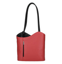 Italian Leather Pebble-Dash Backpack - Red & Black