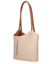 Italian Leather Pebble-Dash Backpack - Cream & Tan