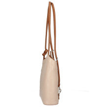 Italian Leather Pebble-Dash Backpack - Cream & Tan