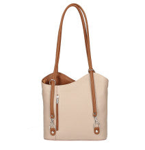 Italian Leather Pebble-Dash Backpack - Cream & Tan