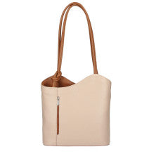 Italian Leather Pebble-Dash Backpack - Cream & Tan
