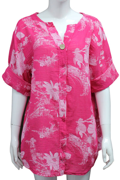 Floral Print  One Button Top New - Fuchsia