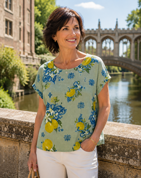 Lemon Print Top - Khaki