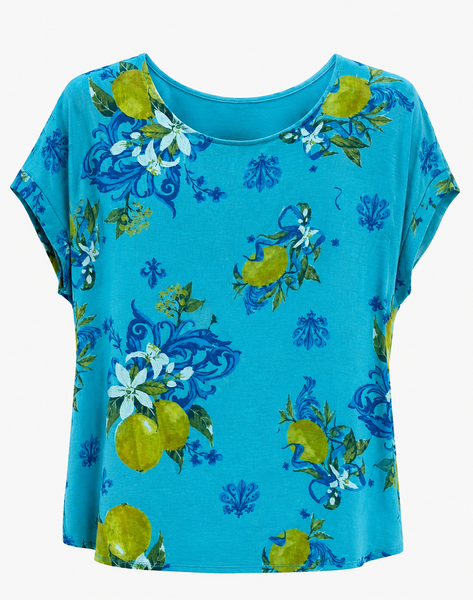 Lemon Print Top -Turquoise