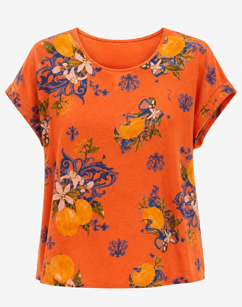 Lemon Print Top - Coral