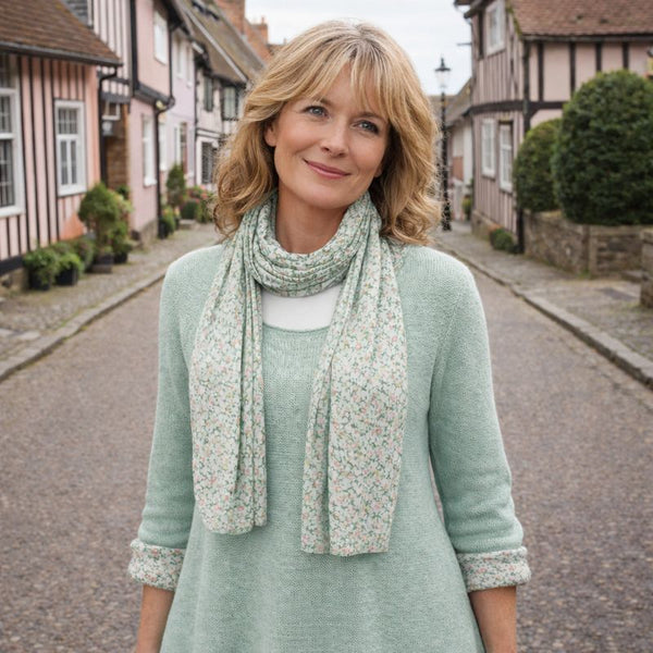 Knitted Layer Top with Scarf -  Mint