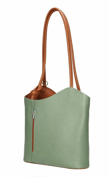Italian Leather Pebble-Dash Backpack - Lime & Tan