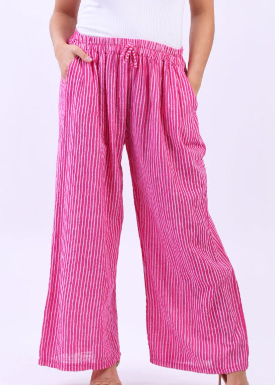 Striped Cotton Trousers - Fuchsia