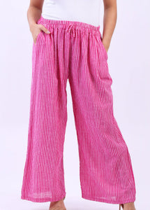 Striped Cotton Trousers - Fuchsia