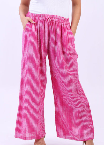 Striped Cotton Trousers - Fuchsia