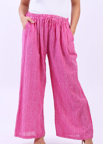 Striped Cotton Trousers - Fuchsia