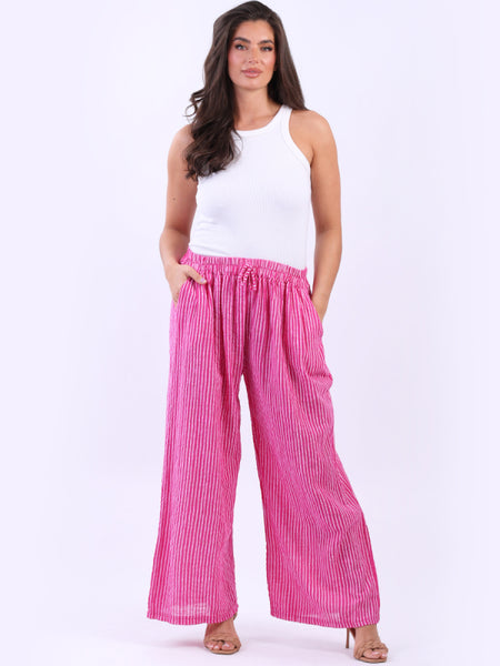 Striped Cotton Trousers - Fuchsia