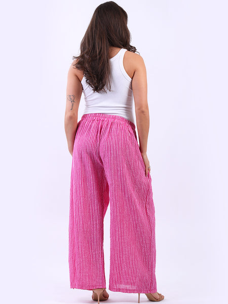 Striped Cotton Trousers - Fuchsia