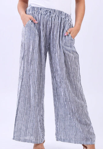 Striped Cotton Trousers - White