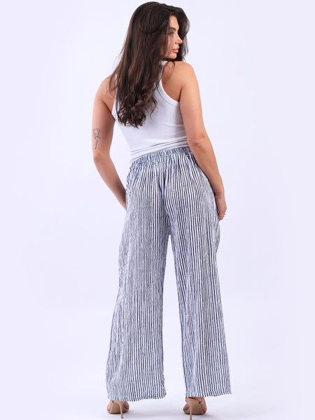 Striped Cotton Trousers - White