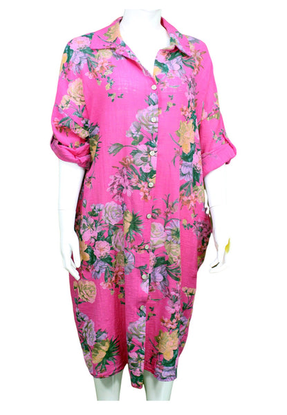 Floral Shirt Dress - Pink