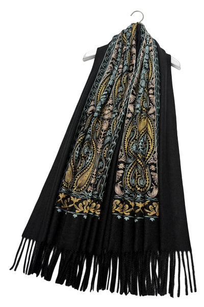 Embroidered Paisley Shawl-Scarf - Black