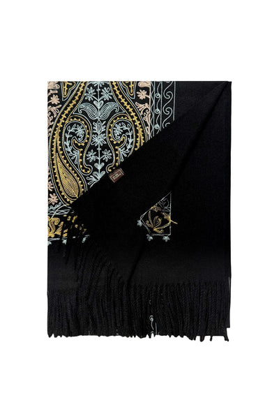 Embroidered Paisley Shawl-Scarf - Black