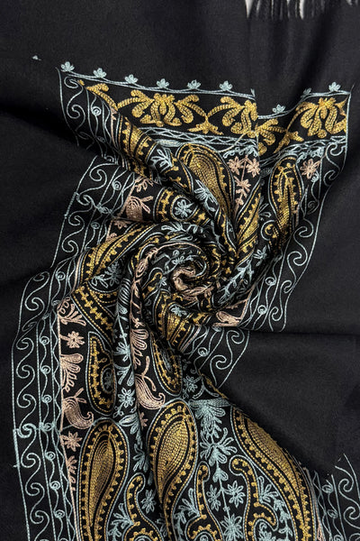 Embroidered Paisley Shawl-Scarf - Black