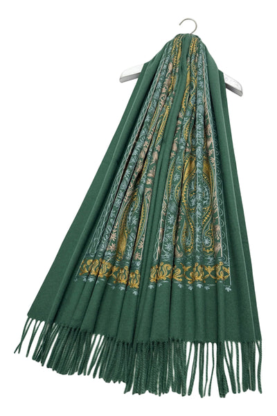 Embroidered Paisley Shawl-Scarf - Green
