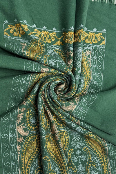 Embroidered Paisley Shawl-Scarf - Green
