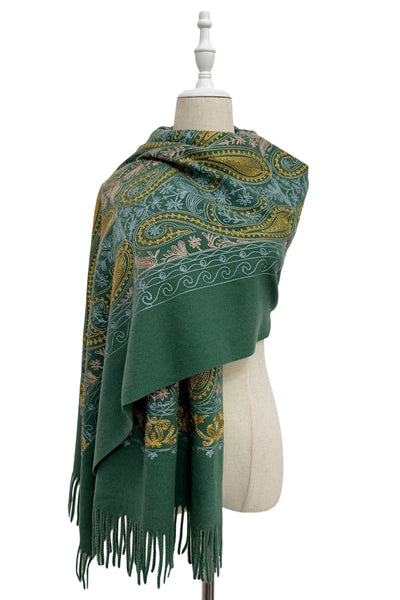 Embroidered Paisley Shawl-Scarf - Green