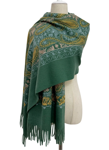 Embroidered Paisley Shawl-Scarf - Green