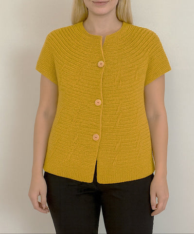 Short Sleeve 3 Button Cardigan - Mustard