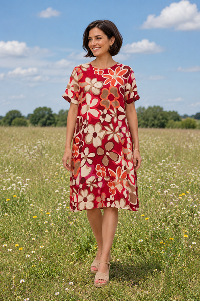 Bold Flower Hi-Lo Dress - Red