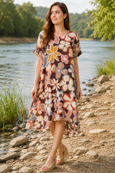 Bold Flower Hi Lo Dress - Chocolate