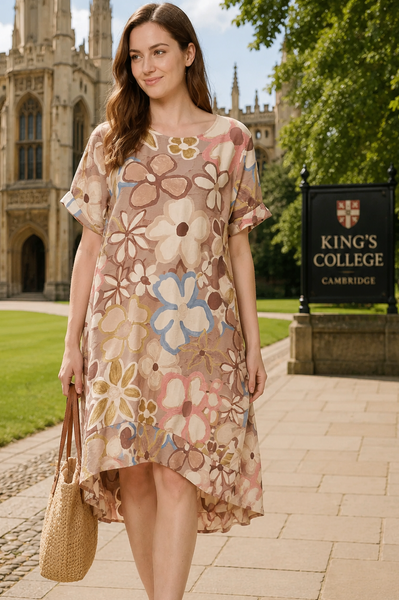 Bold Flower Hi Lo Dress -Mocha