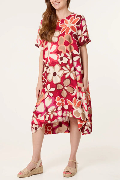 Bold Flower Hi-Lo Dress - Red