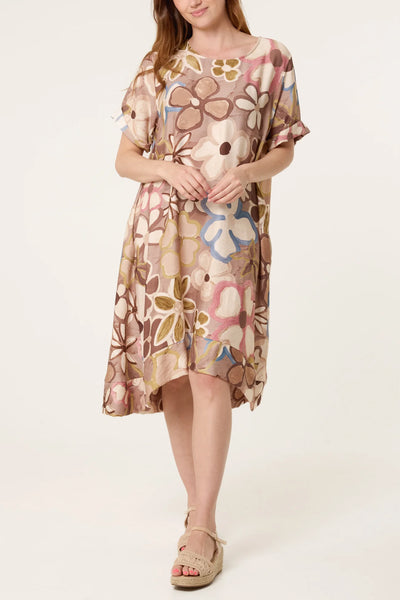 Bold Flower Hi Lo Dress -Mocha