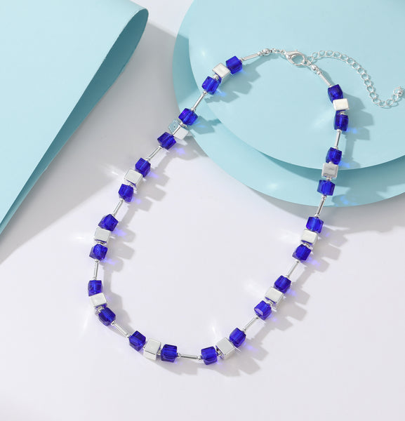 Blue & Silver Cubes - Necklace, Earrings & Bracelet