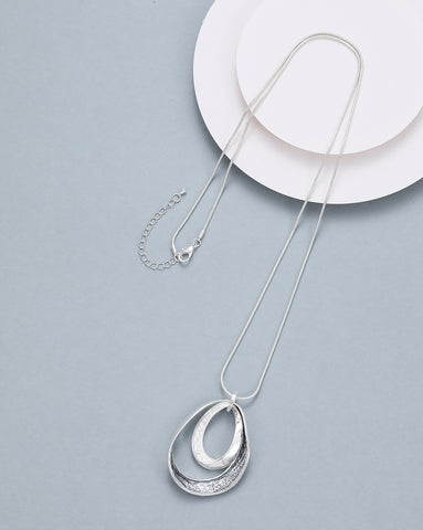 Double Oval Shiny Silver Necklace
