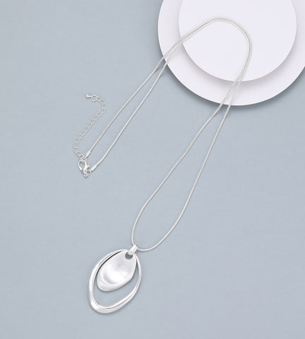 Silver Solid & Open Oval Necklace