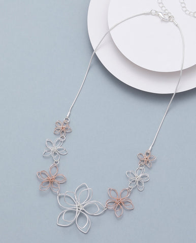 Daisy Necklace & Earrings - Silver & Rose Gold