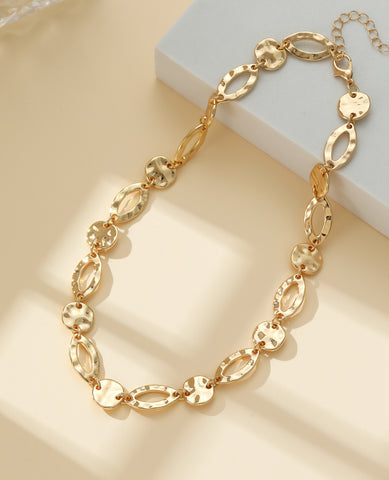 Gold Finish Ovals & Circles Necklace