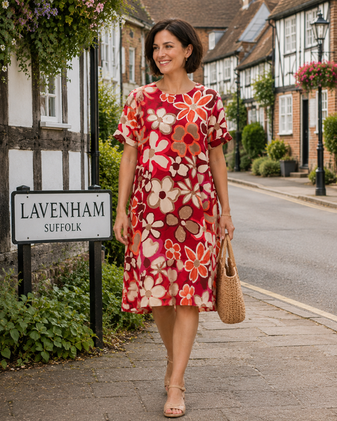 Bold Flower Hi-Lo Dress - Red